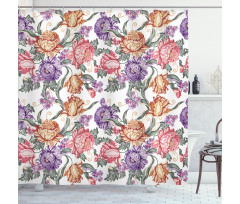 Retro Flowers and Curls Shower Curtain