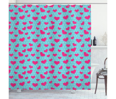 Pink Heart on Polka Dots Shower Curtain
