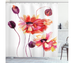 Watercolor Poppies Buds Shower Curtain