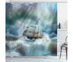 Pirate Ship on Wavy Sea Shower Curtain