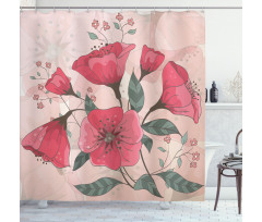 Pink Romantic Flowers Shower Curtain