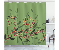 Retro Blooming Flowers Shower Curtain