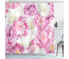Mosaic Peony Flowers Art Shower Curtain
