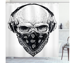 Gothic Skull Headphones Shower Curtain