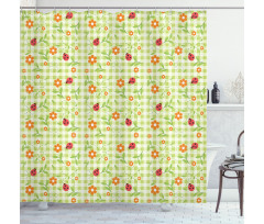 Ladybugs Flowers Leaves Shower Curtain