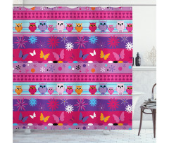 Cartoon Owls and Flowers Shower Curtain