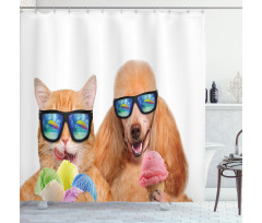 Cat Dog with Ice Cream Shower Curtain