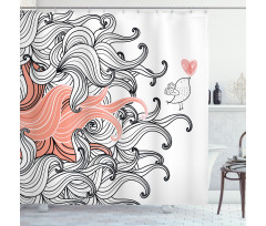Graphic Swirls Wave Bird Shower Curtain