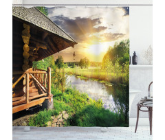 Wooden House by the Lake Shower Curtain