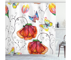 Swirled Flowers Flamingo Shower Curtain
