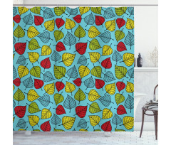 Falling Leaves on Blue Shower Curtain