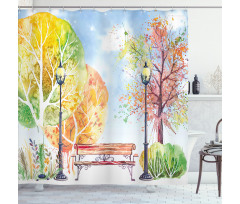 Autumn Park Tree Lantern Shower Curtain