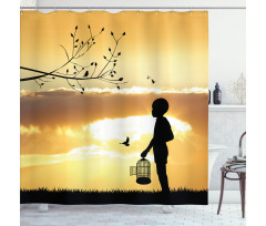 Child with a Bird Cage Shower Curtain
