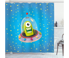 Comic UFO and Alien Shower Curtain