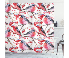 Birds Branches Berries Shower Curtain