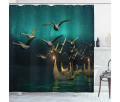 Elf Boats Birds Swans Shower Curtain