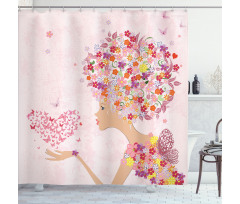 Flowers Girl Butterflies Shower Curtain