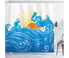 Curved Ocean Waves Sun Shower Curtain