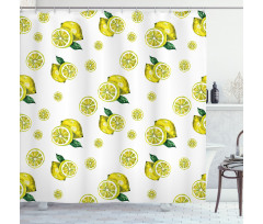 Lemon Slices Leaves Shower Curtain