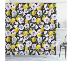 Hibiscus Petals Lemons Shower Curtain