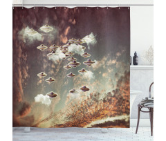 UFOs in Cloudy Sky Shower Curtain