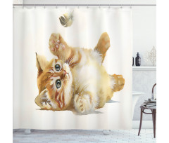 Cat Playing with Feather Shower Curtain