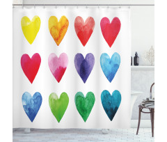 Rainbow Colors Hearts Shower Curtain