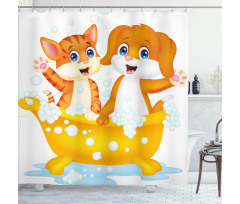 Cartoon Cat and Dog Bath Shower Curtain