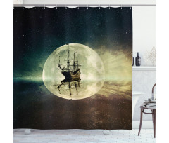 Old Ship Sea Moonlight Shower Curtain