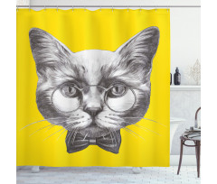 Cat Glasses Bow Tie Shower Curtain