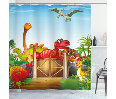 Cartoon Dinosaurs in Park Shower Curtain