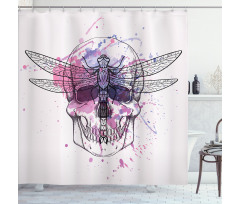 Skull Dragonfly Grunge Shower Curtain