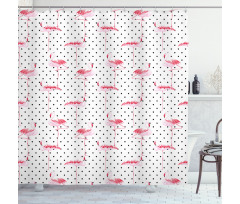 Flamingo Birds Polka Dots Shower Curtain