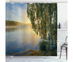 Sunny Misty Lake Summer Shower Curtain