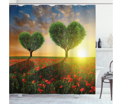 Poppies Heart Trees Shower Curtain