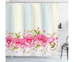 Pink Peony Border Tile Shower Curtain
