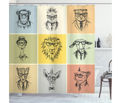 Hipster Monkey Camel Cat Shower Curtain