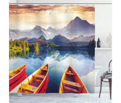 Mountains Shore Boats Shower Curtain