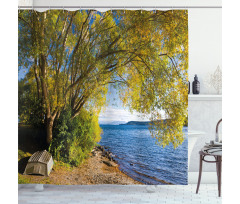 Boat Under the Tree Shower Curtain