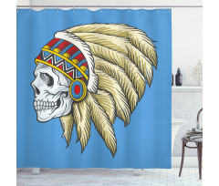Skull with Feathers Folk Shower Curtain