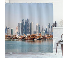 Qatar City Dhow Ships Shower Curtain