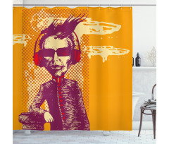 Grotesque Man Headphones Shower Curtain