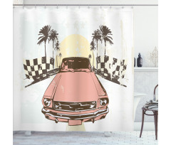 Retro Auto Sport Palms Shower Curtain