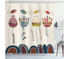 Birds Flowers Shower Curtain