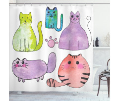 Cats in Watercolor Style Shower Curtain