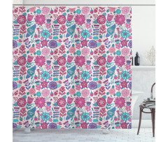 Doodle Peonies Tulips Shower Curtain