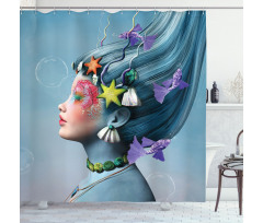 Woman Oceanic Hairstyle Shower Curtain
