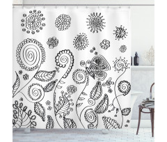 Doodle Swirled Flowers Shower Curtain