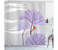 Purple Trees Snow Bird Shower Curtain