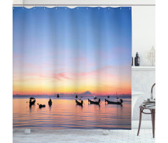 Sunset on Sea Ships Shower Curtain